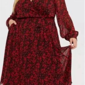 Torrid Red and Black Long Sleeve Dress - Size 00 (10)